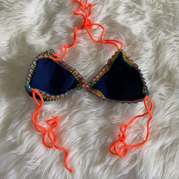 TopShop Navy Bikini Aqua/Orange/Green accents Sz6 - Picture 6 of 6